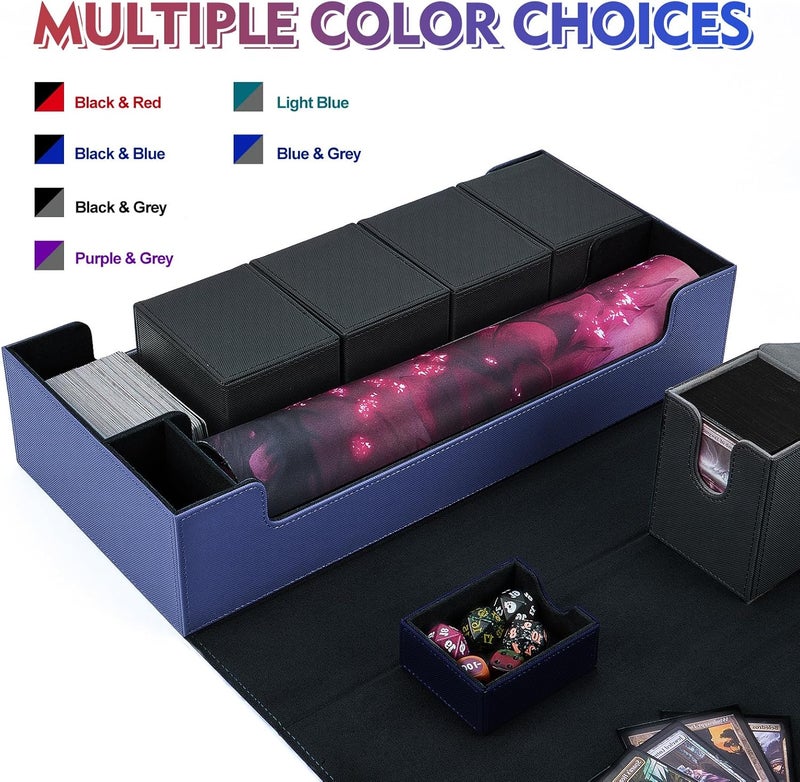 Scimi Card Mat Case Holds 800+ Sleeved Cards - TCG Deck Case with Box for MTG, Uno, YuGiOh & More - Strong Magnet Closure (Blue/Black) - Image 2